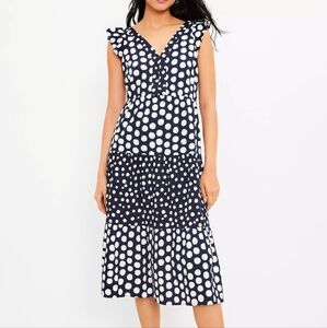 LOFT Navy and White Polka Dot Dress
